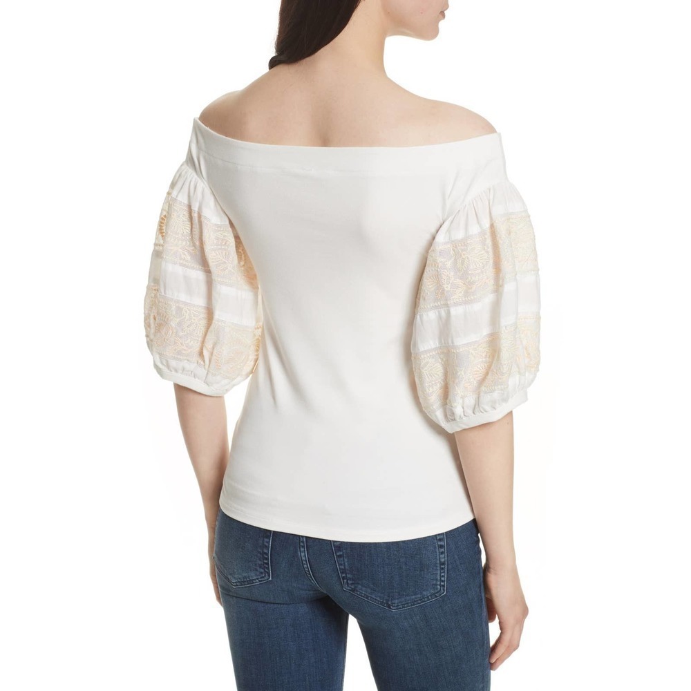 Free People Rock With It Off the Shoulder Puff Sleeves Cream Top Sz Small NWT